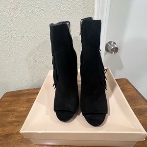 BCBG Stone oil calf suede boots w/fringe